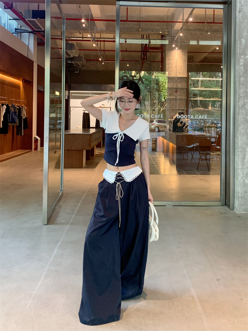 Women's Two-Piece Set Short Sleeve T-Shirt and Wide-Leg Pants Summer Outfit - Image 2