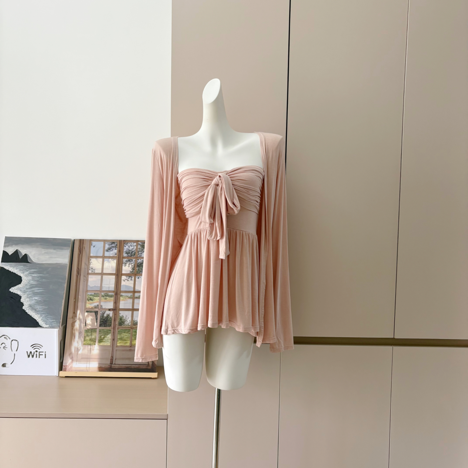 Peach Pink Modal Knit Two-Piece Camisole and Cardigan Set for Women Summer 2025 - Image 5