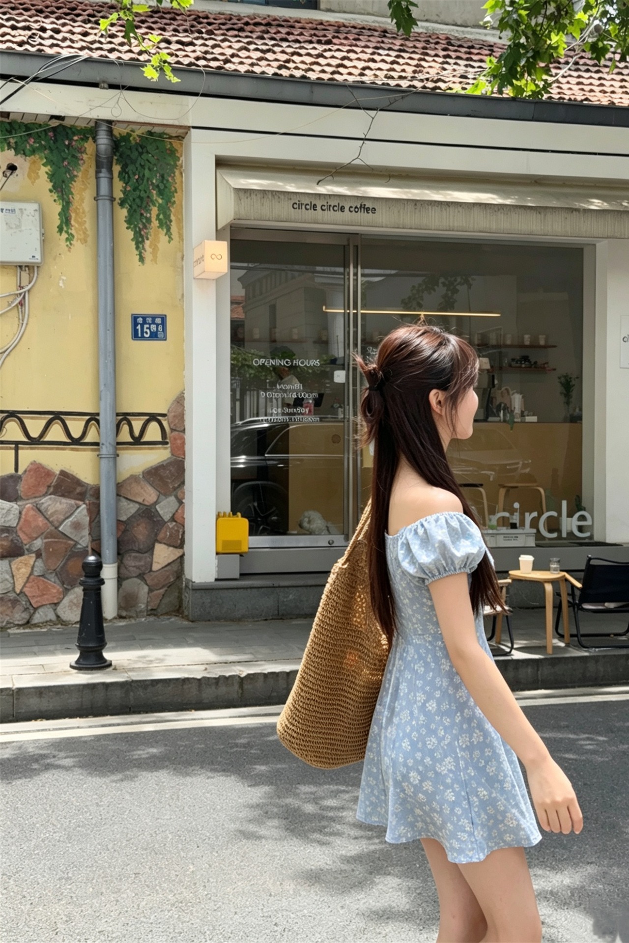Sweet Blue Floral V-Neck Puff Sleeve A-Line Dress - Image 5