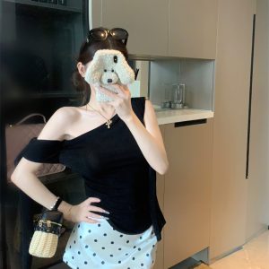 French One-Shoulder Sleeveless Top and Skirt Two-Piece Set for Women Summer