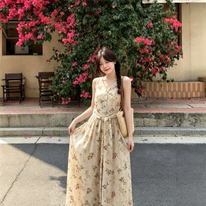 Sweet Floral Sleeveless A-Line Dress with Straps