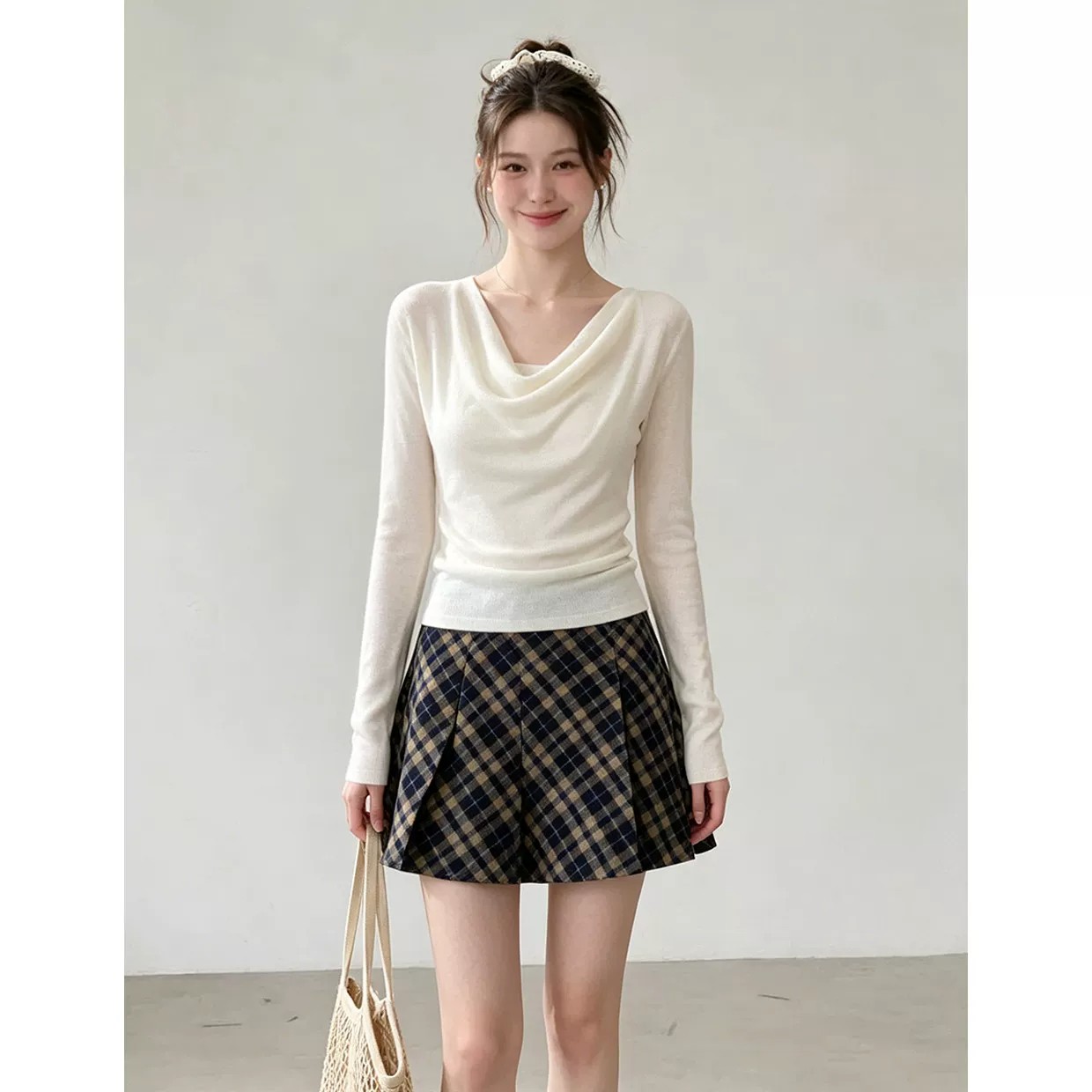 Women's Off-Shoulder Long-Sleeve Knit Top with Draped Neck - Image 5